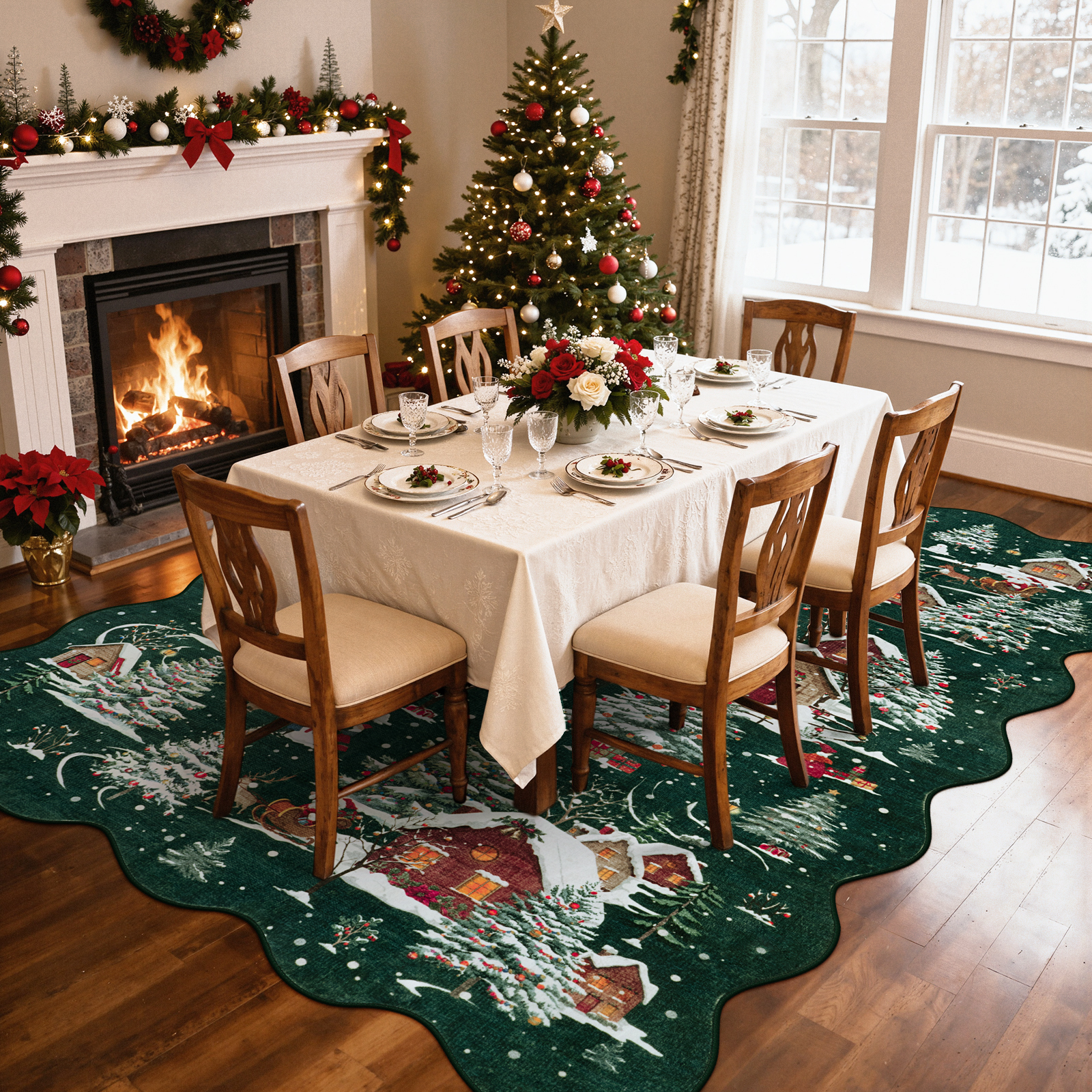 Wonnitar Christmas 8x10 Area Rug for Living Room, Green Washable Rug Non Slip, Soft Christmas Tree Santa Claus Holiday Decor Carpet for Bedroom Kids Room Dining Room Playroom