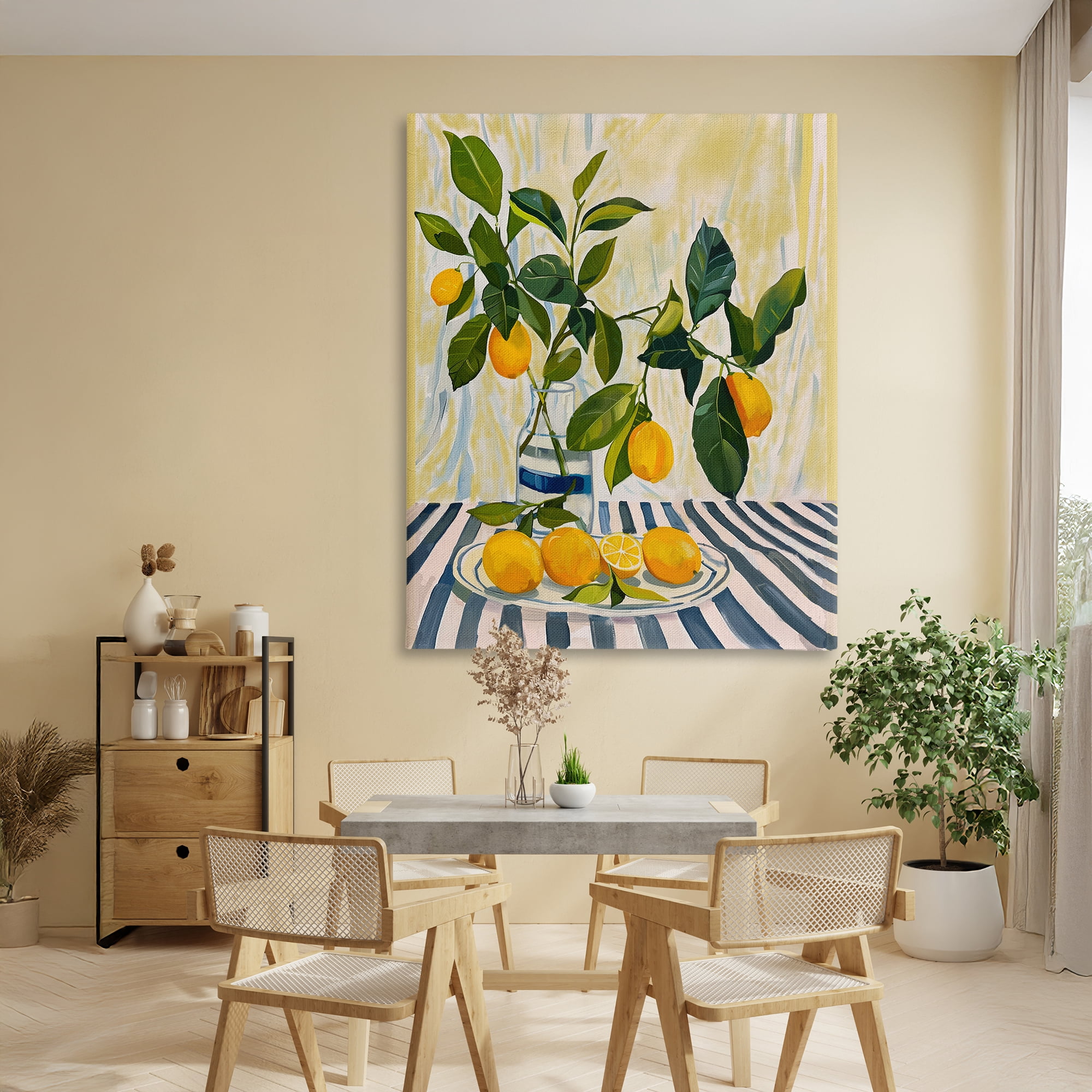 Stupell Industries Lemons on Striped Tablecloth Canvas Wall Art, design by Yen