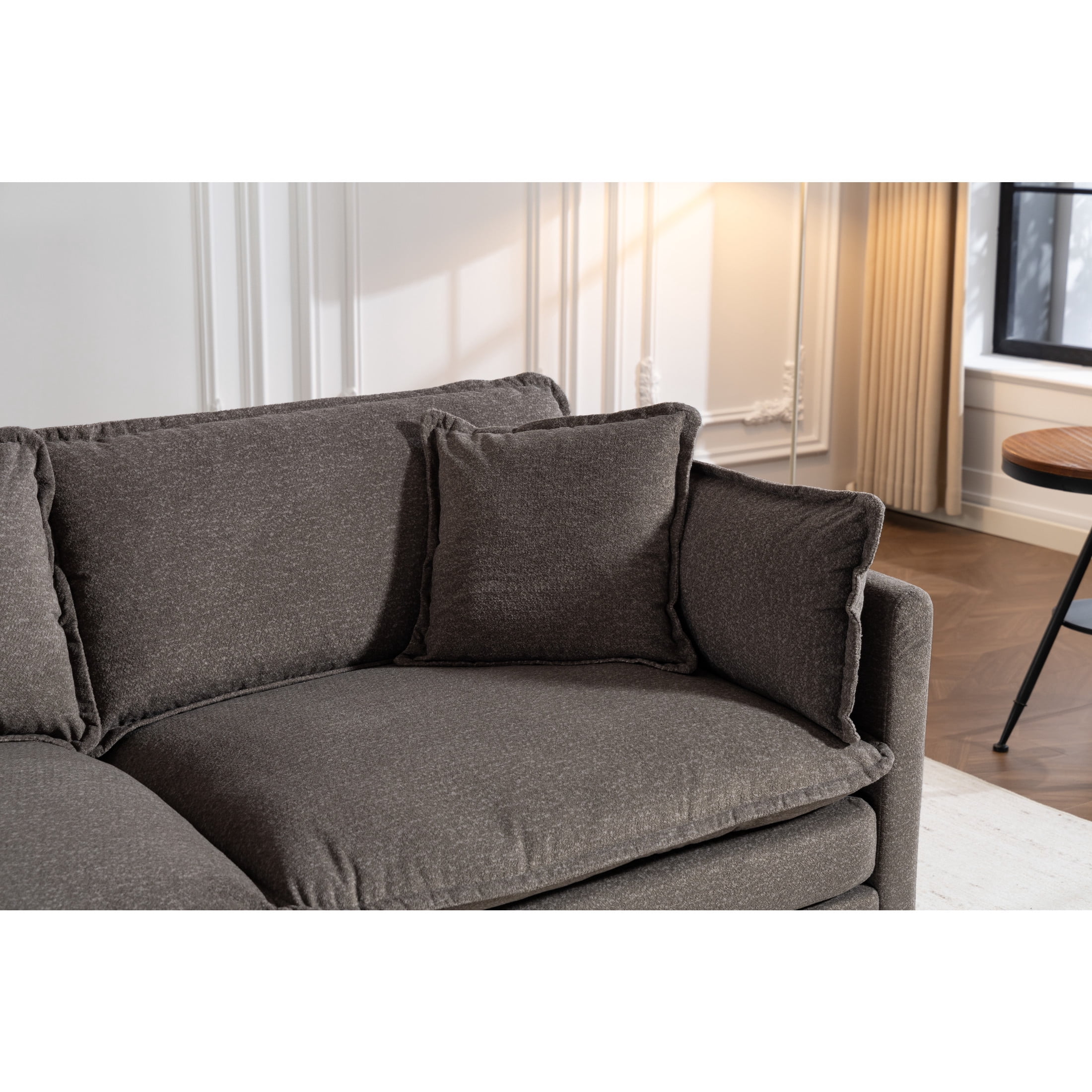 GDF Studio Udolf 113.77" Modern 3-Seat Modular Sectional Sofa with Ottoman and Pillows, Chaise Lounge for Living Room, Grey