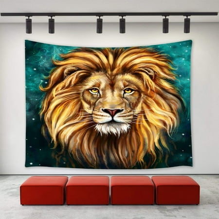 CADecor Home Decoration Wall Decor Animal Wildlife Green Starry Sky Oil Painting King lion Aslan Tapestry Wall Hanging for Bedroom Living Room College Dorm 40x60
