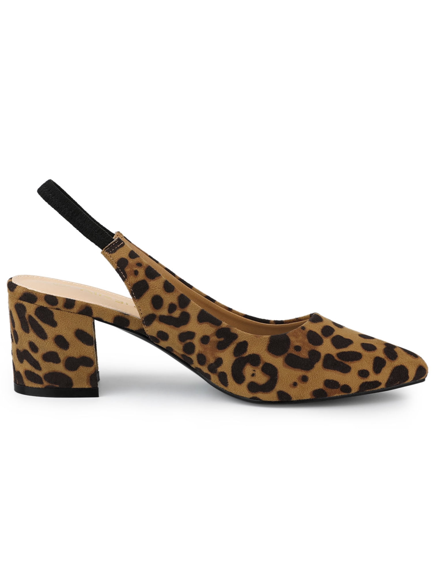 DARING DIVA Women's Pointed Toe Chunky Heel Pumps Slingback Heel Leopard 8.5