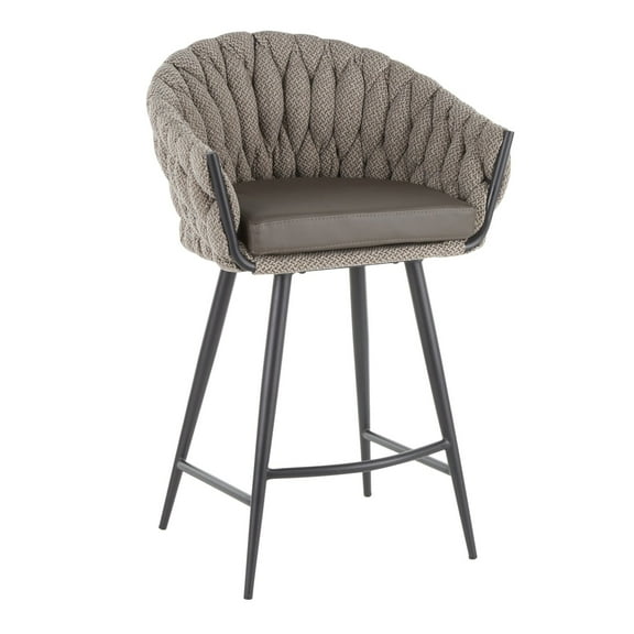 Lumisource Braided Matisse Contemporary Counter Stool in Black Metal with Grey Faux Leather and Blue Fabric