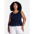 thumbnail image 2 of Time and Tru Women's Eyelet Trim Tank Top with Peplum Hem, Sizes XS-XXXL, 2 of 6