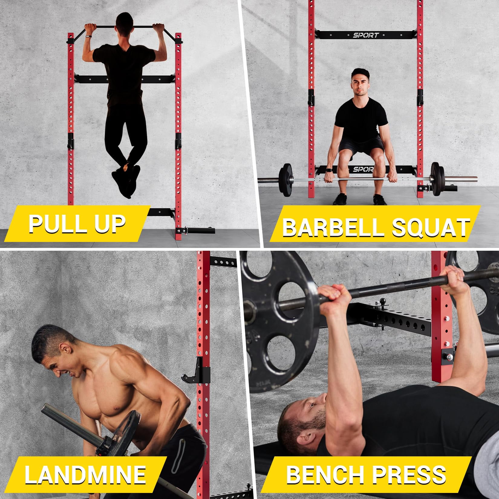 TROPOW Folding Wall Mounted Squat Rack – 1000 lbs Capacity Power Rack for Home Gym, Space-Saving Foldable Squat Rack with Pull-Up Bar & Landmine, Heavy-Duty 2.36" x 2.36" Steel Frame Power Cage