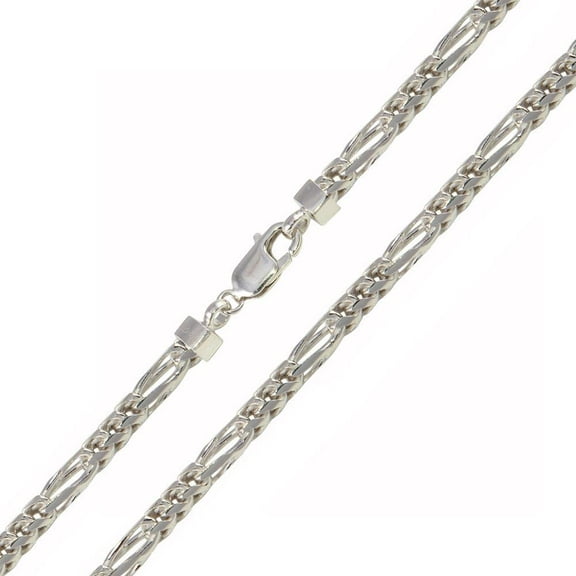 Rhodium Plated 925 Sterling Silver Figaro Franco Chain 5mm Made in Italy 24" Jewelry Female Unisex