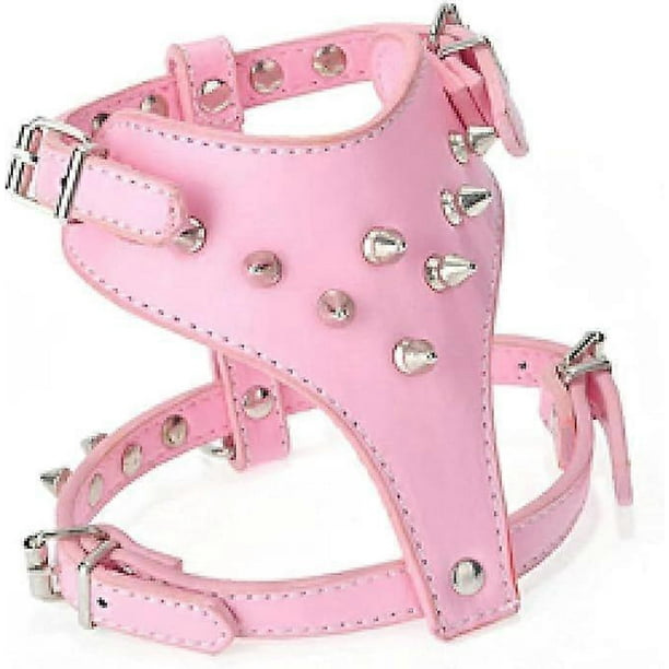 Punk Dog Harness PU Leather Studded Rivets Safe Walking Collar Small Medium Dogs Vest Harness Strap Pet Supplies 3 Colors,Pink,Chest 35,,45cm
