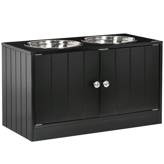 Noaman Magnetic-Door Dog Food Storage Cabinet & Feeding Station, 44L Capacity with Stainless Steel Bowls, Raised Design for Healthy Eating, Black