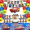 48 Pcs Race Cars Party Suppliess Including Birthday Banners, Cake Toppers, Foil, Cupcake Toppers, Balloons, Tablecloths for Girls and Boys