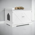 thumbnail image 2 of Pefilos 34" Large Enclosed Cat Litter Box Enclosure, Wood Hidden Cat Washroom, Cat House with Magazine Rack, White, 2 of 9