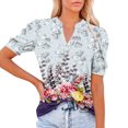 thumbnail image 1 of Femmes Été Mode T-shirt V-Cou Mignon Puff Manches Courtes Floral Imprimé Pull Blouse Tops, 1 of 5