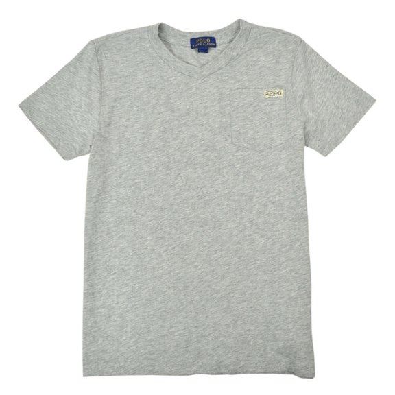 New Polo Ralph Lauren Boys Heather Grey V-Neck Pocket Tee Shirt Sz XL 18-20 9666-1