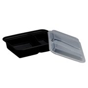 Pactiv Corp. NC8288B Newspring VERSAtainer 6 x 8.5 x 2.5 30 oz 2-Compartment Rectangular Plastic Microwavable Containers - Black/Clear (150/Carton)