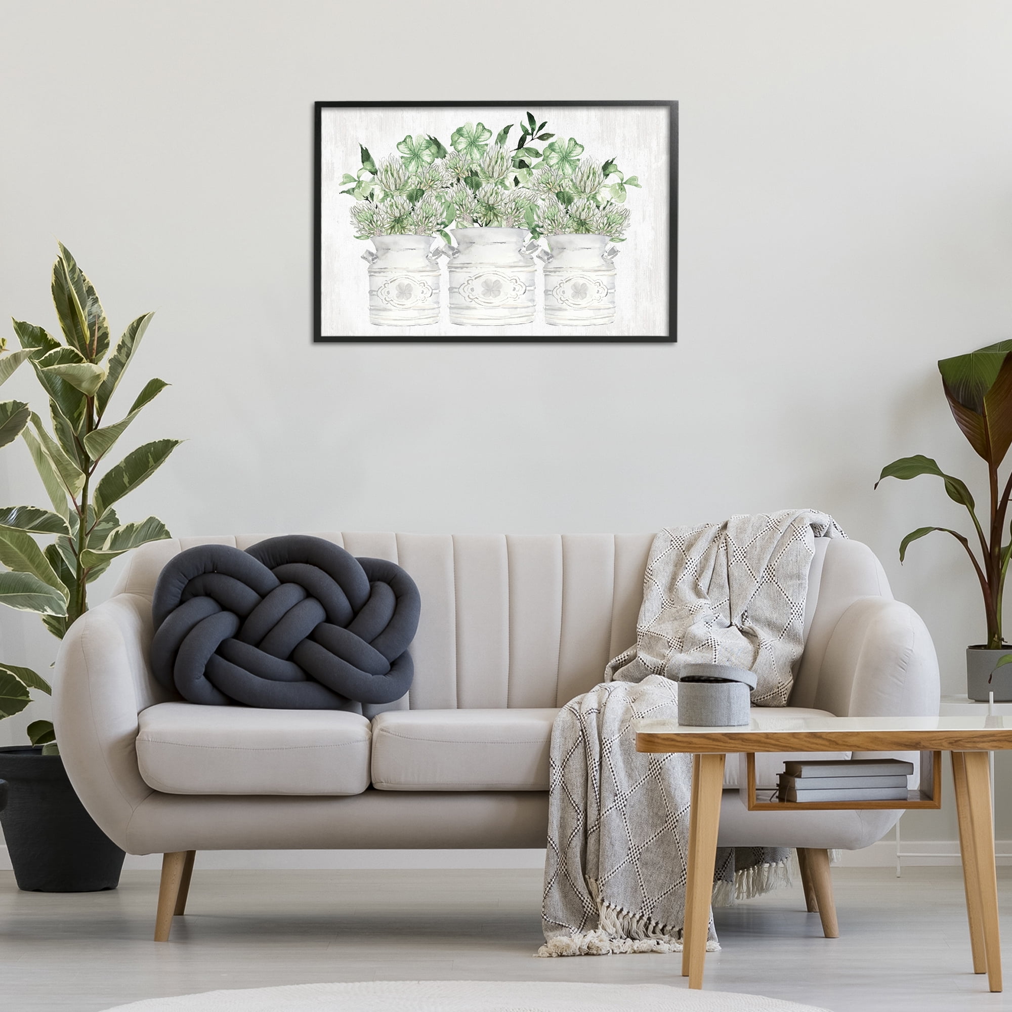 Stupell Industries Spring Potted Clovers Botanical & Floral Painting Black Framed Art Print Wall Art, 30 x 20
