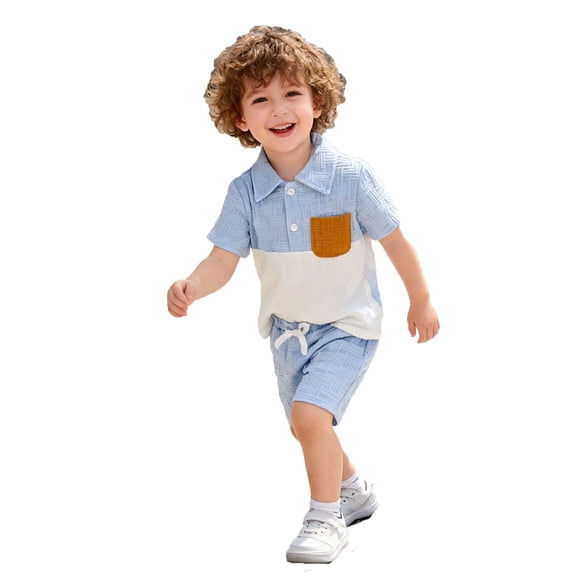 Baby Boy Outfits Patchwork Print Lapel Short Sleeve Polo Shirt Top And Shorts 2 Piece Casual Wear Boys' Clothing Sets Size 12-18 Months