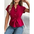 thumbnail image 4 of Ruimatai Women's Casual Short Sleeve Shirt Solid Color Drawstring Top Comfortable Breathable Loose Fit Tunic Blouse, 4 of 8