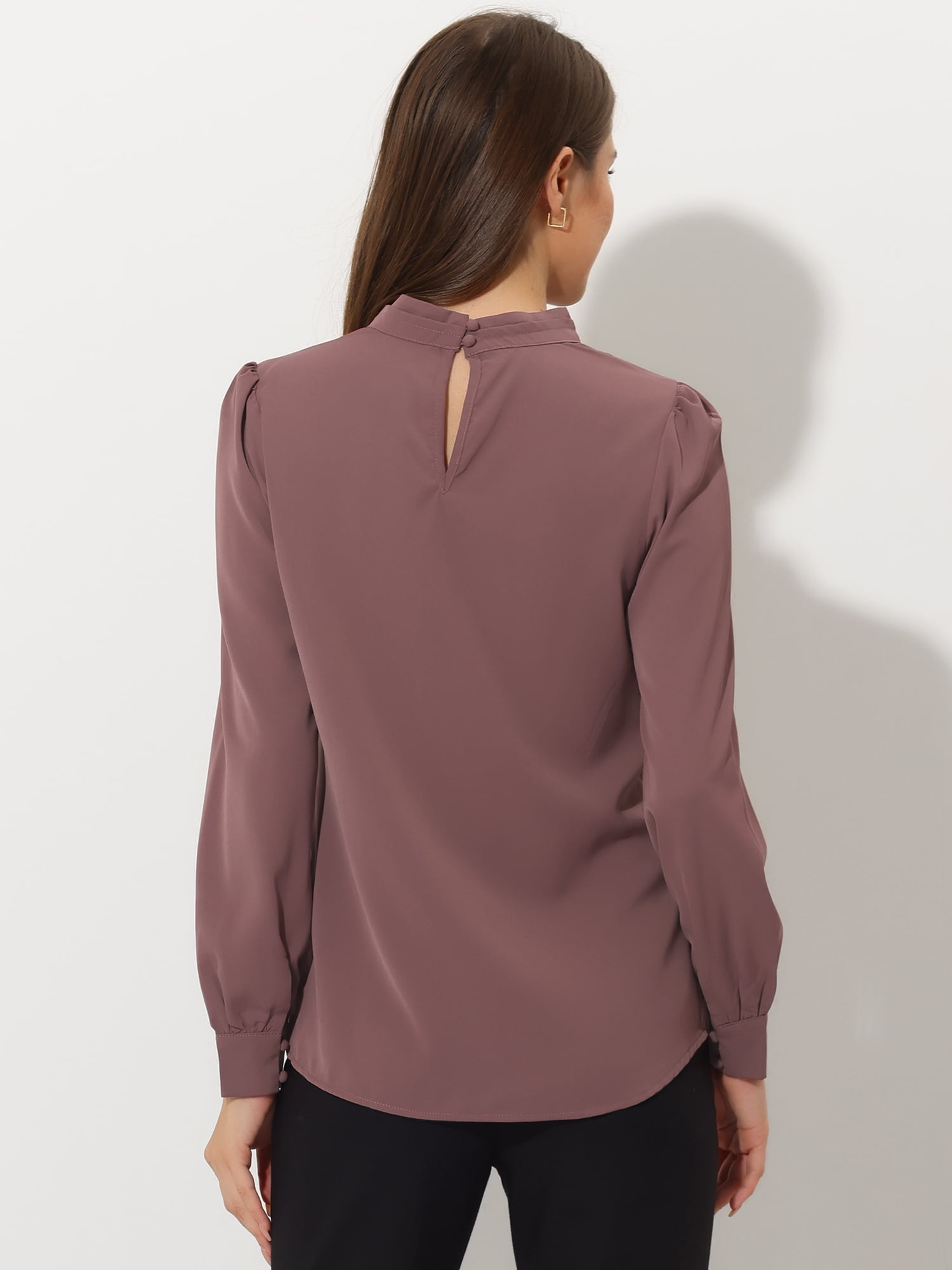 DARING DIVA Women's Stand Collar Long Sleeve Office Blouse XL Carmine