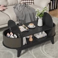 thumbnail image 3 of Fluted Coffee Table with Storage, Modern Coffee Tables, Wood Accent Center Table, Oval with Flip-Top Lids for Living Room Home Office, 3 of 7