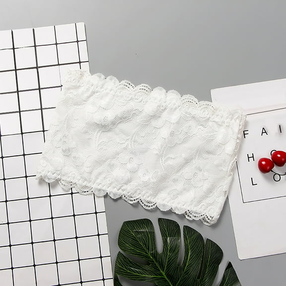 Xysaqa Women's Floral Lace Strapless Bras, Bandeau Tube Top Seamless Stretchy Non-Padded Bra for Women