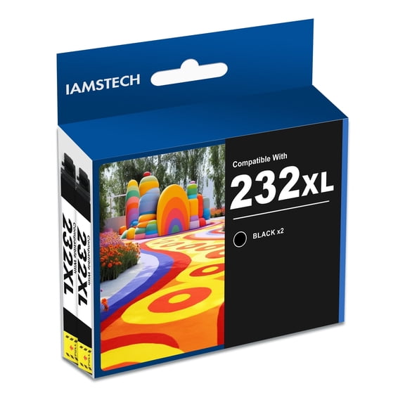 2-Pack 232XL Ink Cartridges Compatible for Epson 232 232XL Printer Ink for Workforce WF-2930 WF-2950 Expression XP-4200 XP-4205 (2 Black)