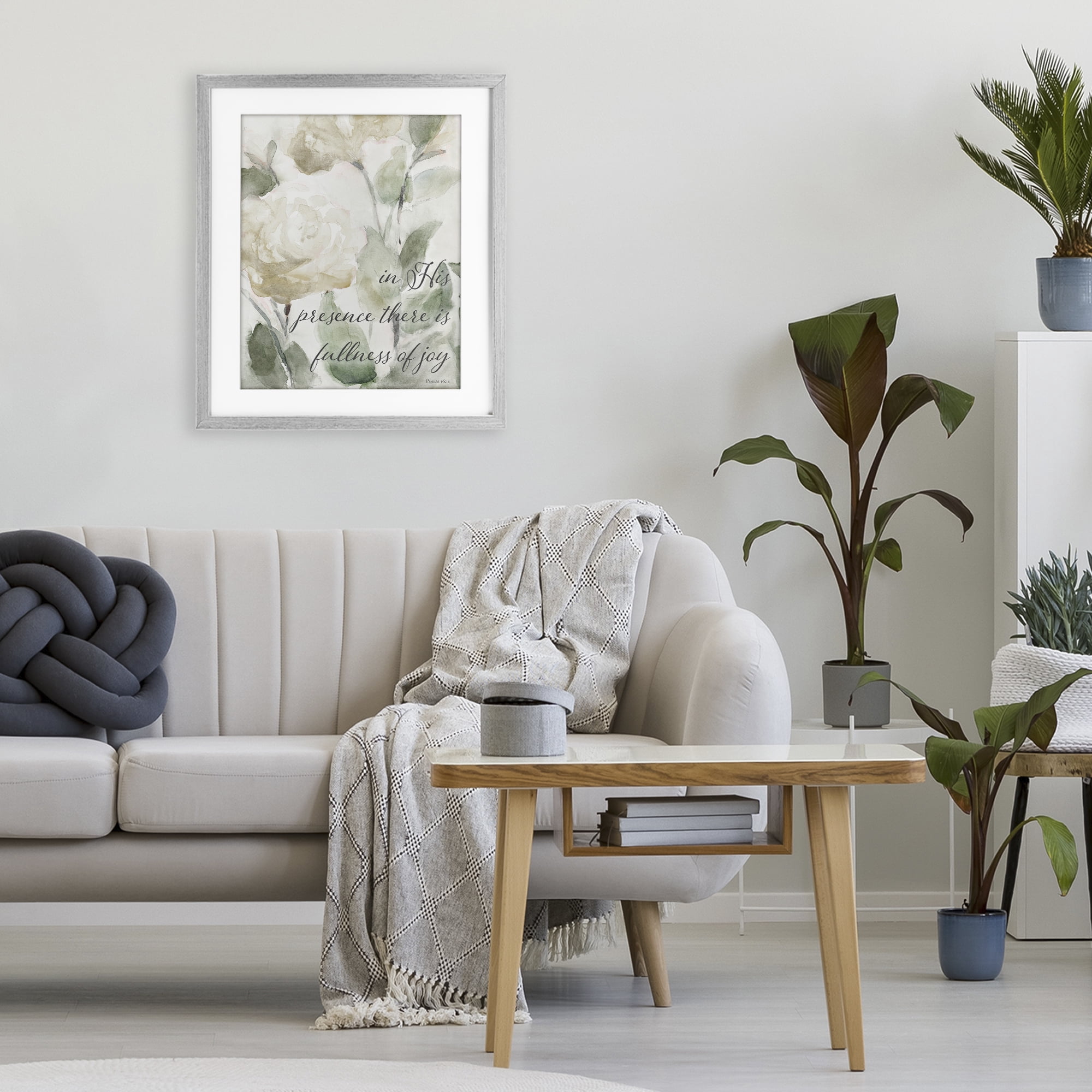 Stupell Industries His Presence Floral Scripture Gray Framed Print Under Glass, design by Lanie Loreth