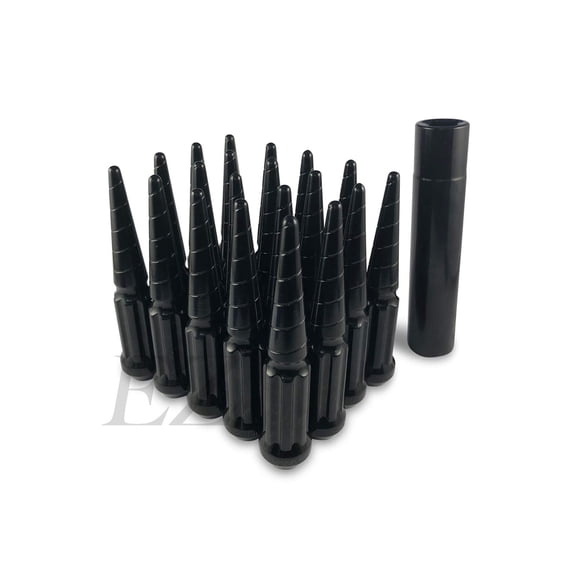 20 Solid Twisted Spline Spike Lug Nuts Kit 14x1.5 Black