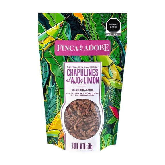 Finca de Adobe - Oaxacan Garlic and Lemon Dehydrated Grasshoppers (Chapulines al Ajo y Limón), 1.76 oz - High Protein, Keto & Paleo Friendly, Artisanal Sustainable Snack