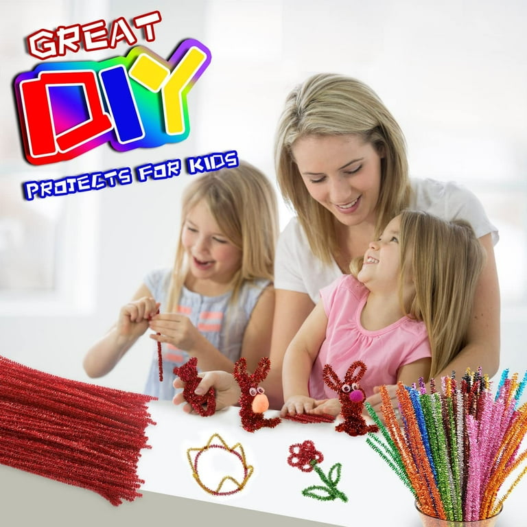 Nogis Pipe Cleaners Craft Chenille Stems 100 Pcs Chenille Cleaners Kids Fuzzy Sticks for DIY Art Creative Crafts Decorations, 6 mm x 12 inch, Assorted