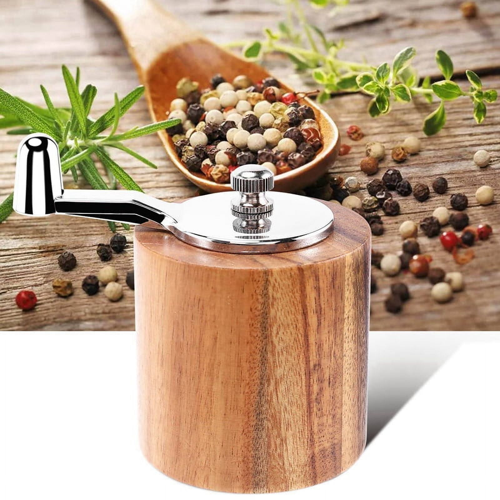 4X Pepper Mill, Hand Crank Wood Pepper Grinder with Classic Handle and Adjustable Ceramic Rotor