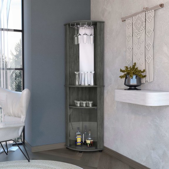 DUOSONG Smokey Oak Shelf Bar Cabinet, Gray Wood, 1 Count