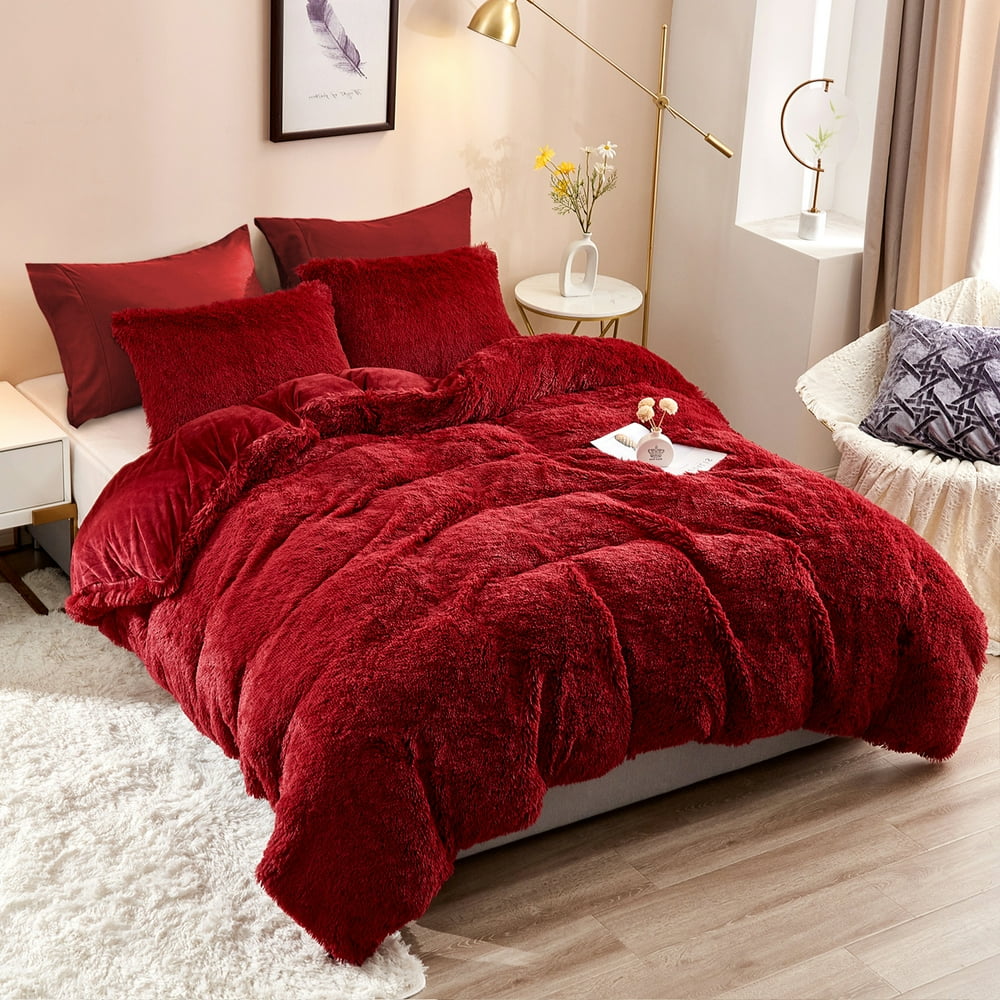 5Piece Duvet Cover Set Plush Fluffy Ultra Soft Faux Fur Comforter