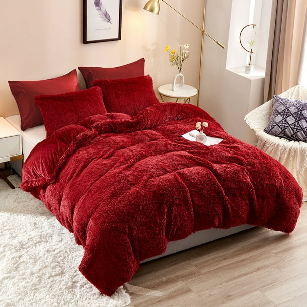 5Piece Duvet Cover Set Plush Fluffy Ultra Soft Faux Fur Comforter