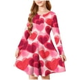 thumbnail image 2 of Girls Black Heart Print Long Sleeve Flared Dress for Kids, Valentine's Party or Everyday Wear,Size 7-8 T, 2 of 5