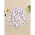 thumbnail image 5 of Aojekbee Little Girls Summer Swimwear Beachwear Long Sleeve High Neck Zip Up Floral Bathing Suit, 5 of 10