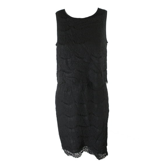 Anne Klein Womens Black Sleeveless Lace Popover Sheath Dresses 6