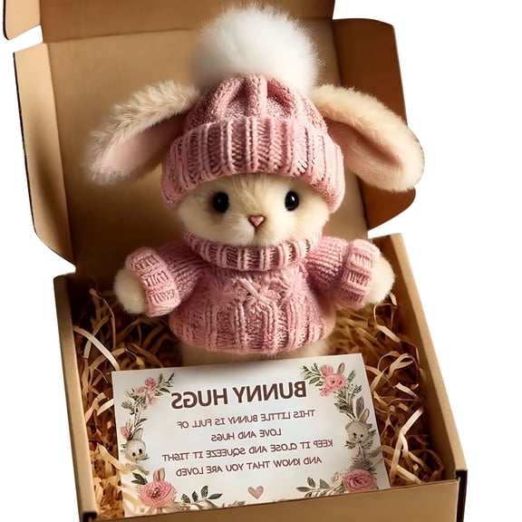 BESTSKY Mini Bunny Hug Cute Easter Gift Plush Bunny in a Box Hugs Positive Bunny Stuffed Animal Rabbit Soft Floppy Easter Ideas Bunnies Basket Stuffers Doll Emotional Support Inspirational Gifts