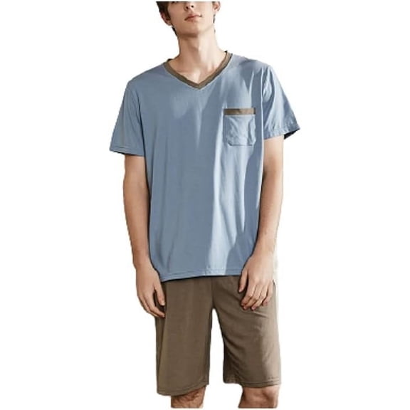 Joy's Choice Men's Pajama Sets Modal Soft 2 Piece V-neck Short Sleeve Top and Shorts for Loungewear Sleepwear with Pockets