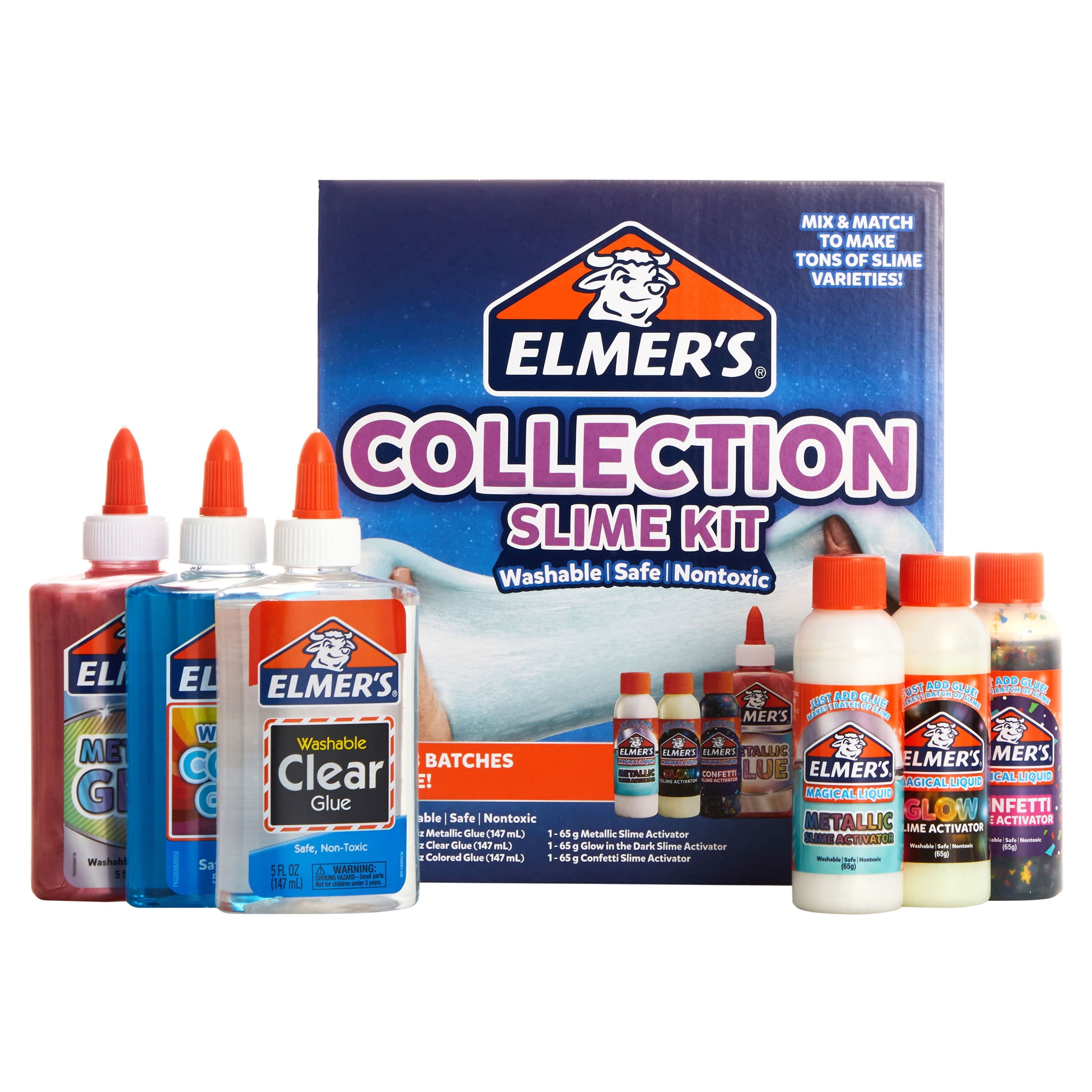 Elmer's Collection Slime Kit: Translucent & Metallic Glue, Glow in