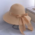 thumbnail image 4 of Sombrero de sol con lazo grande para mujer, sombrero de paja con lazo grande, Estilo Vintage, diseño de lado ancho, Color sólido, Anti-UV, para vacaciones en la playa, 2021, 4 of 4