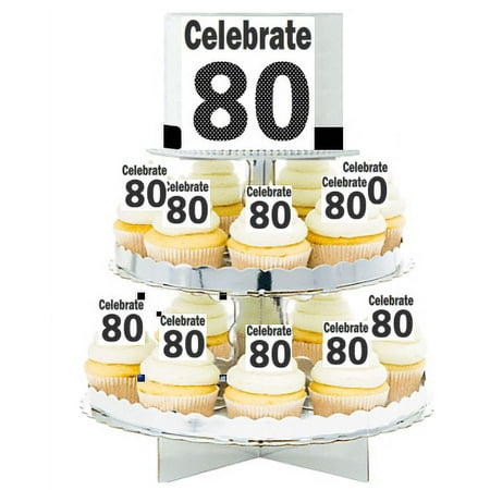Celebrate 80 Edible Photo Toppers & Edible Cupcake Decoration Kit