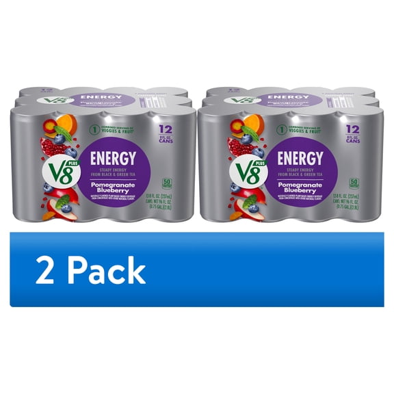 (2 pack) V8 Energy Pomegranate Blueberry Energy Drink, 8 fl oz Can, 24 pack