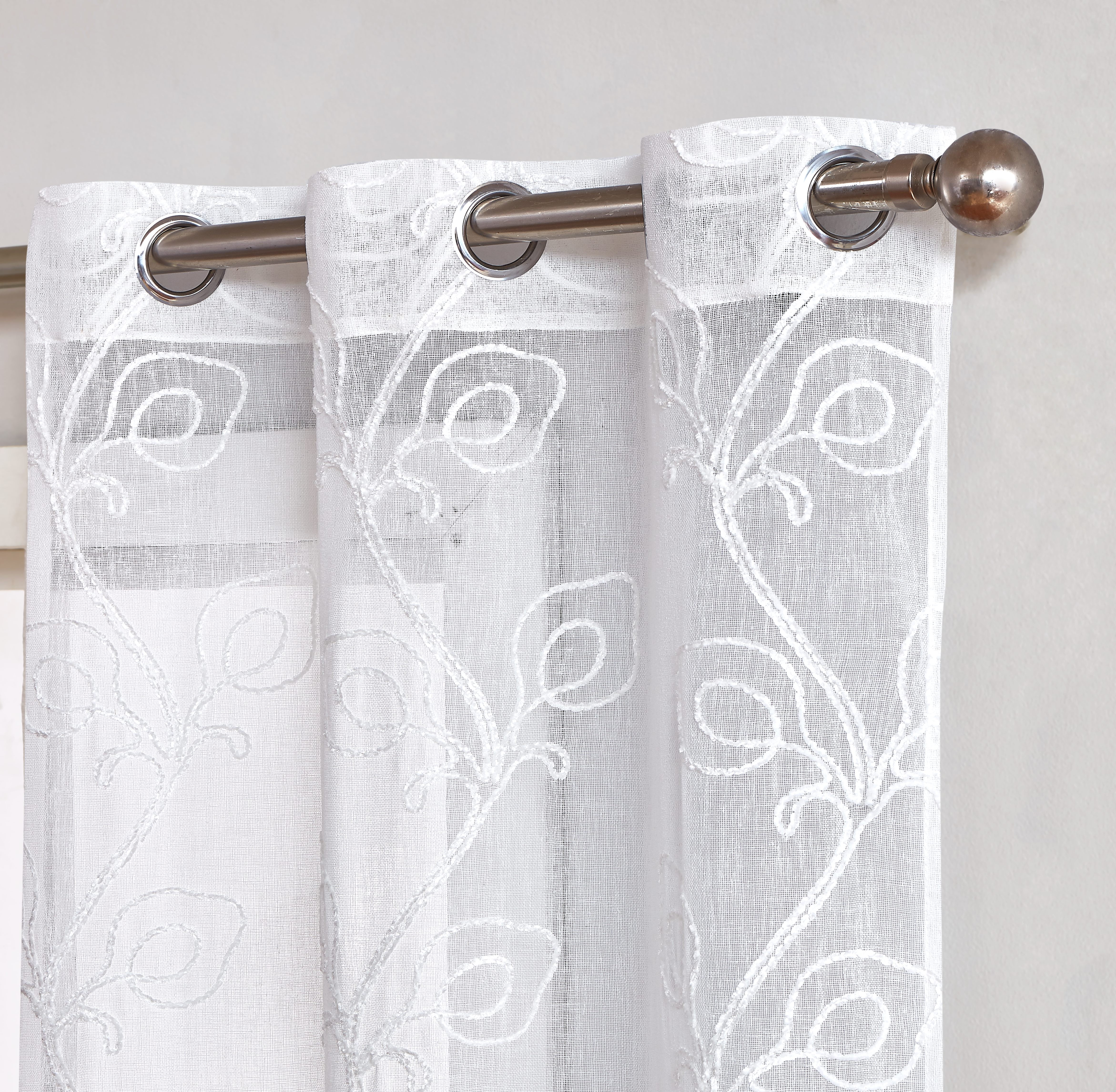 Dainty Home Stella 3D Floral Chenille Embroidered Solid Sheer 76" x 84" Window Curtain Panel Pair in White