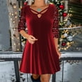 thumbnail image 2 of Ashirexll Womens Winter Dresses, Midi Dresses for Women, Solid Color V-Neck Sequin Casual Wide Sleeve Party Dress, 2 of 6