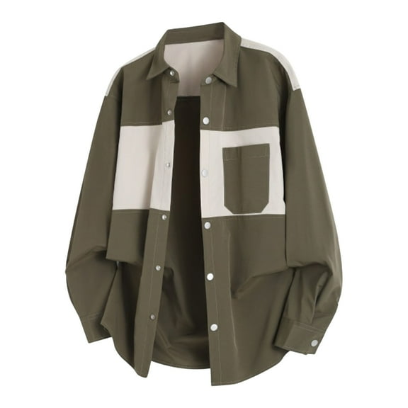 Yusimy Men's Solid Color Shirt Turn-Down Collar Snap Button Pocket Long Sleeve Modern Stylish