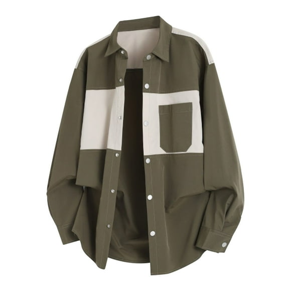 LNWUY Chemise en Velours Côtelé pour Hommes Manches Longues Col Rabattu Poche Boutons Chemises Légères Confort Tops à Blocs de Couleur Vert TTTG