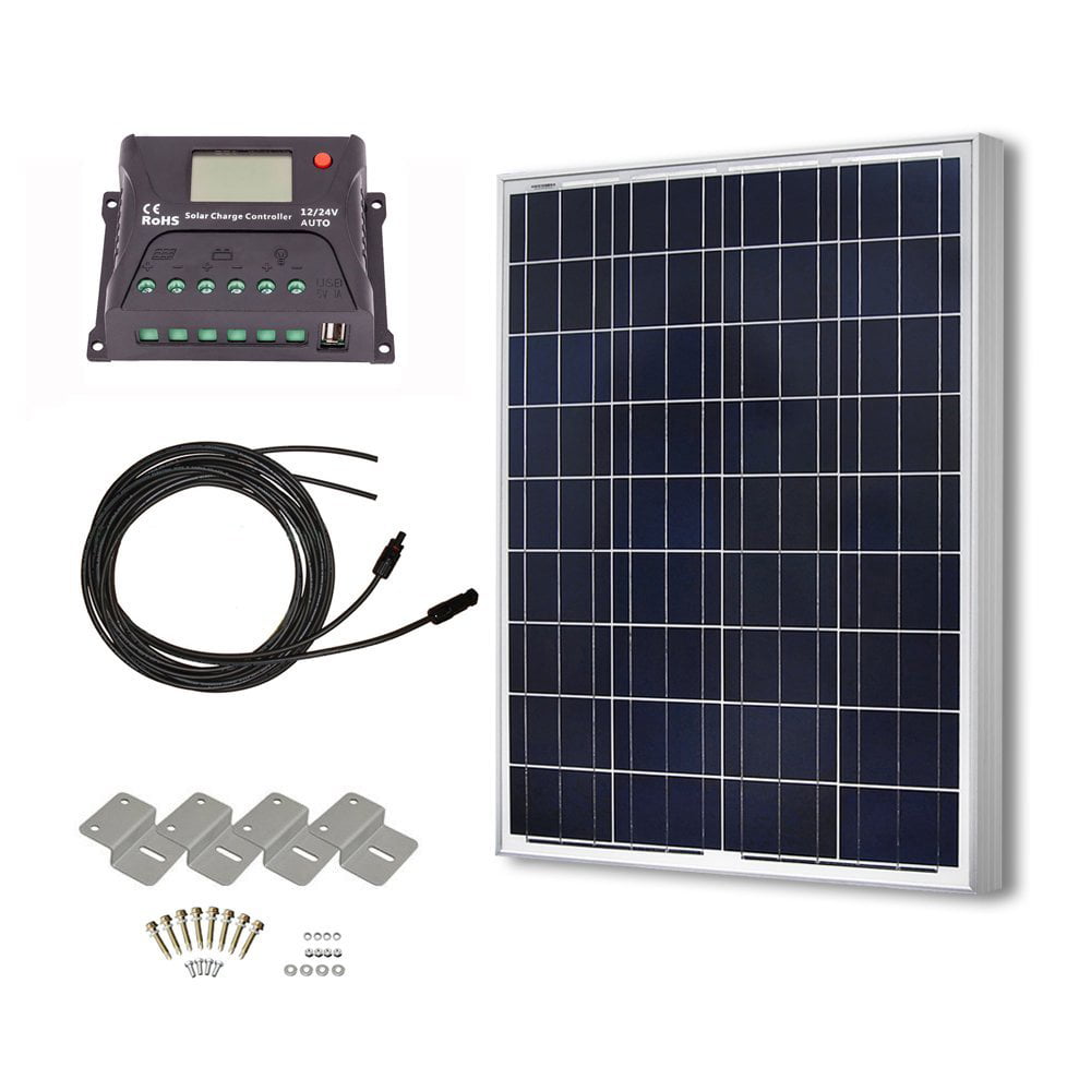 HQST 100 Watt 12 Volt Polycrystalline Solar Panel Kit with 10A PWM LCD Display Charge Controller
