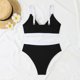 thumbnail image 5 of Conjunto de Bikini de Cintura Alta para las Mujeres Bloque de Color Cruzando Suspensiones, Traje de Baño de Moda sin Espalda Sexy, 5 of 5