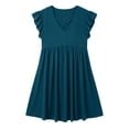 thumbnail image 6 of Efsteb Sumner Dresses for Women 2026 Plus Size V-Neck Ruffle Sleeve Mini Dress Solid Color Empire Waist Casual Pleated Dress Lightweight Summer Sundress (Navy,XXXL), 6 of 7