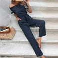 thumbnail image 4 of Lilgiuy Fashion Women's Solid Bandaget Elastic Waist Off Shoulder Short Sleeve Jumpsuits Petite Classic Fit Proportioned Pant, 4 of 5