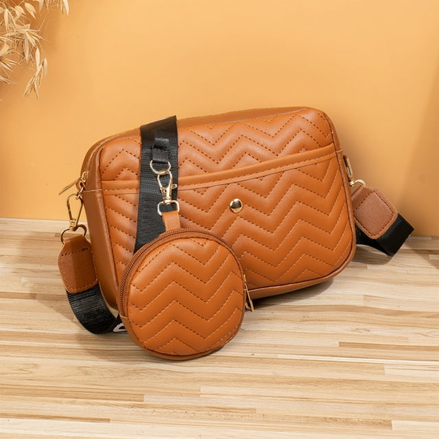 Bolso de hombro vegano de cuero para mujer - Bolso cruzado casual con tira ajustable • 22x14x6,5cm • Blanco, marrón, caqui