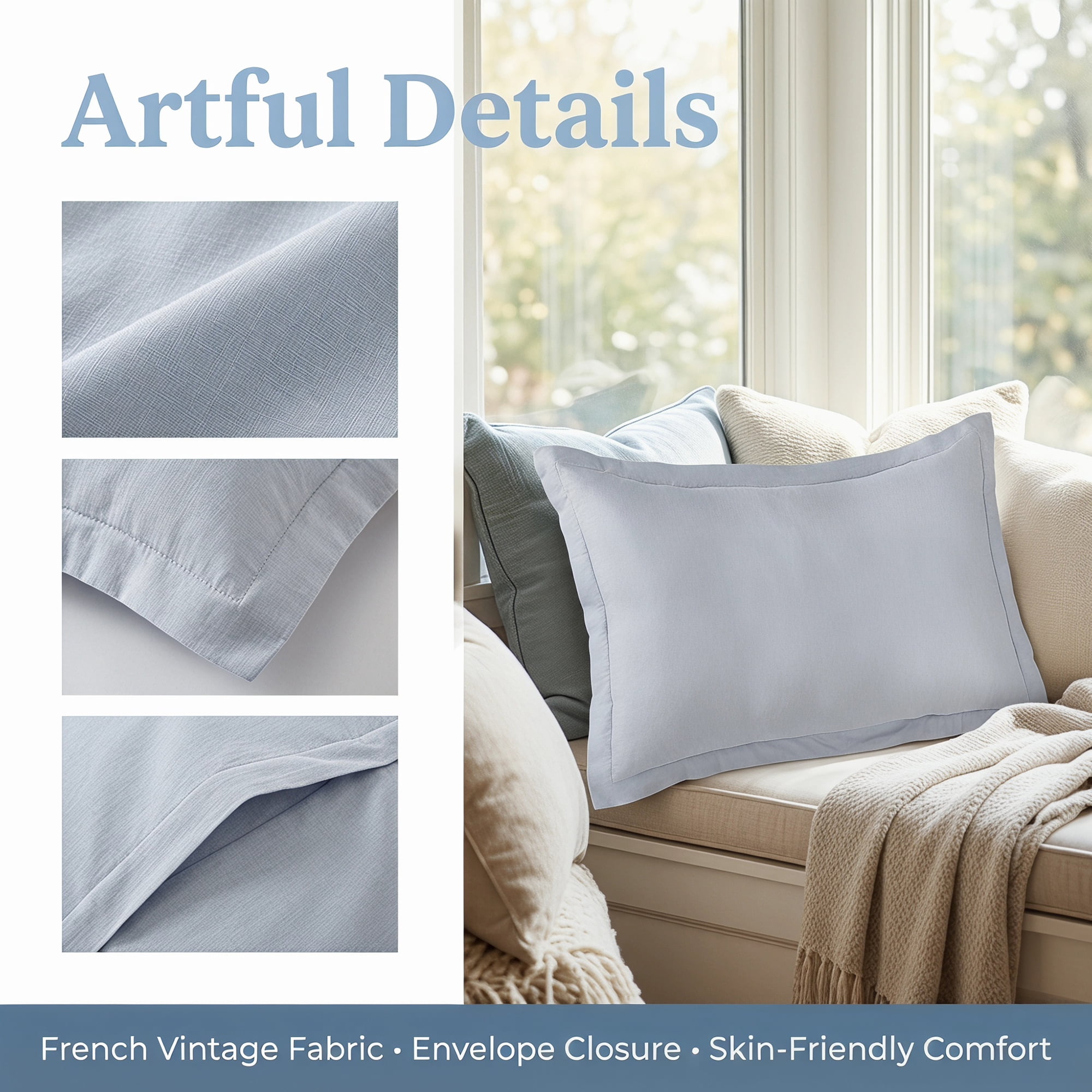Unique Bargains 2 Pack Silk Pillowcase Set Smooth Cooling Envelope Closure Blue Gray